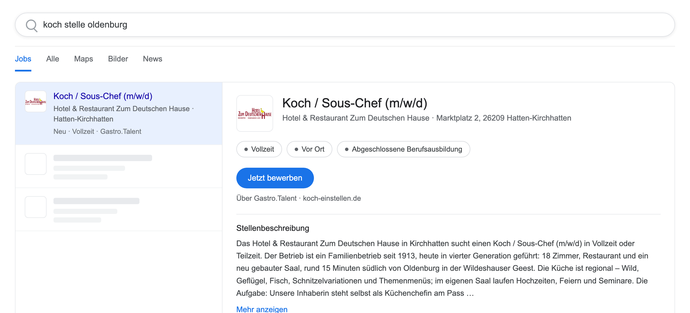 Die Stelle in der Google-Jobsuche